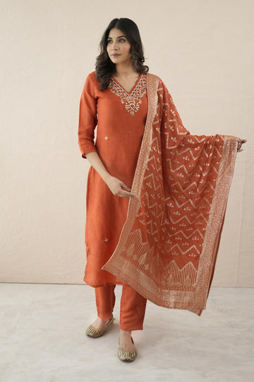 Orange Zari Silk Royale Suit Set