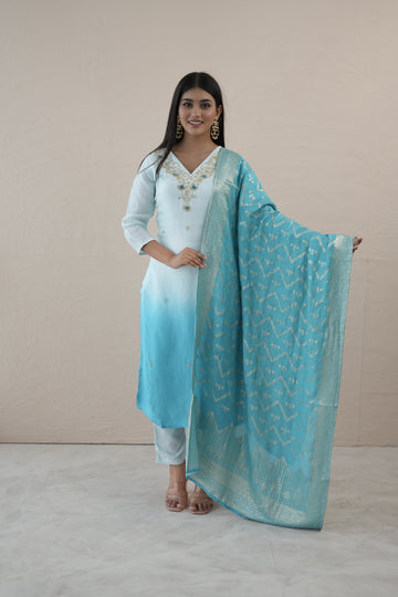 Blue Ombré Zari Dream Suit Set