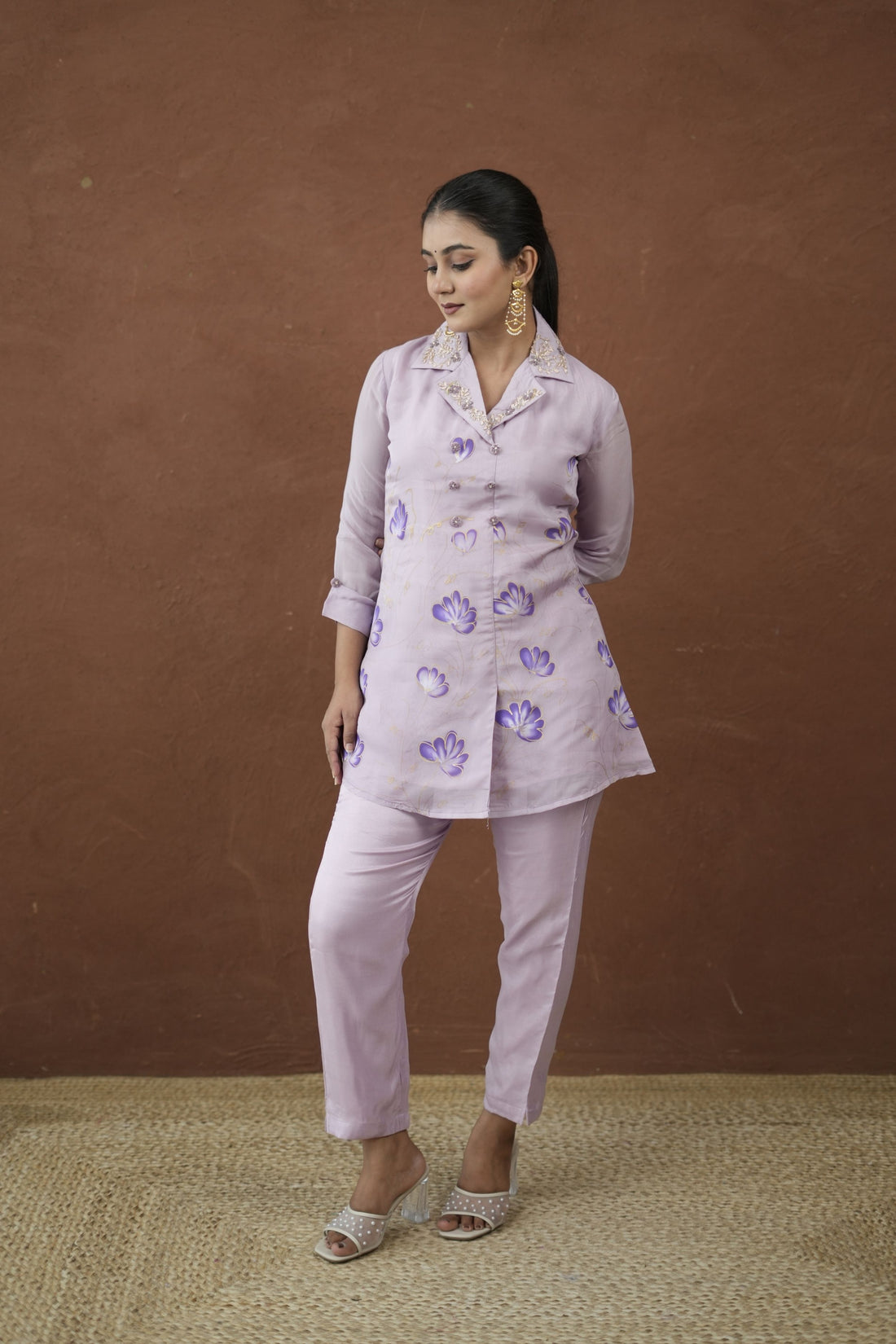 Lilac Artisan Brushstroke Silk  Coord Set