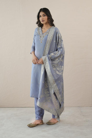 Grey Tissue Silk Radiance Suit Set