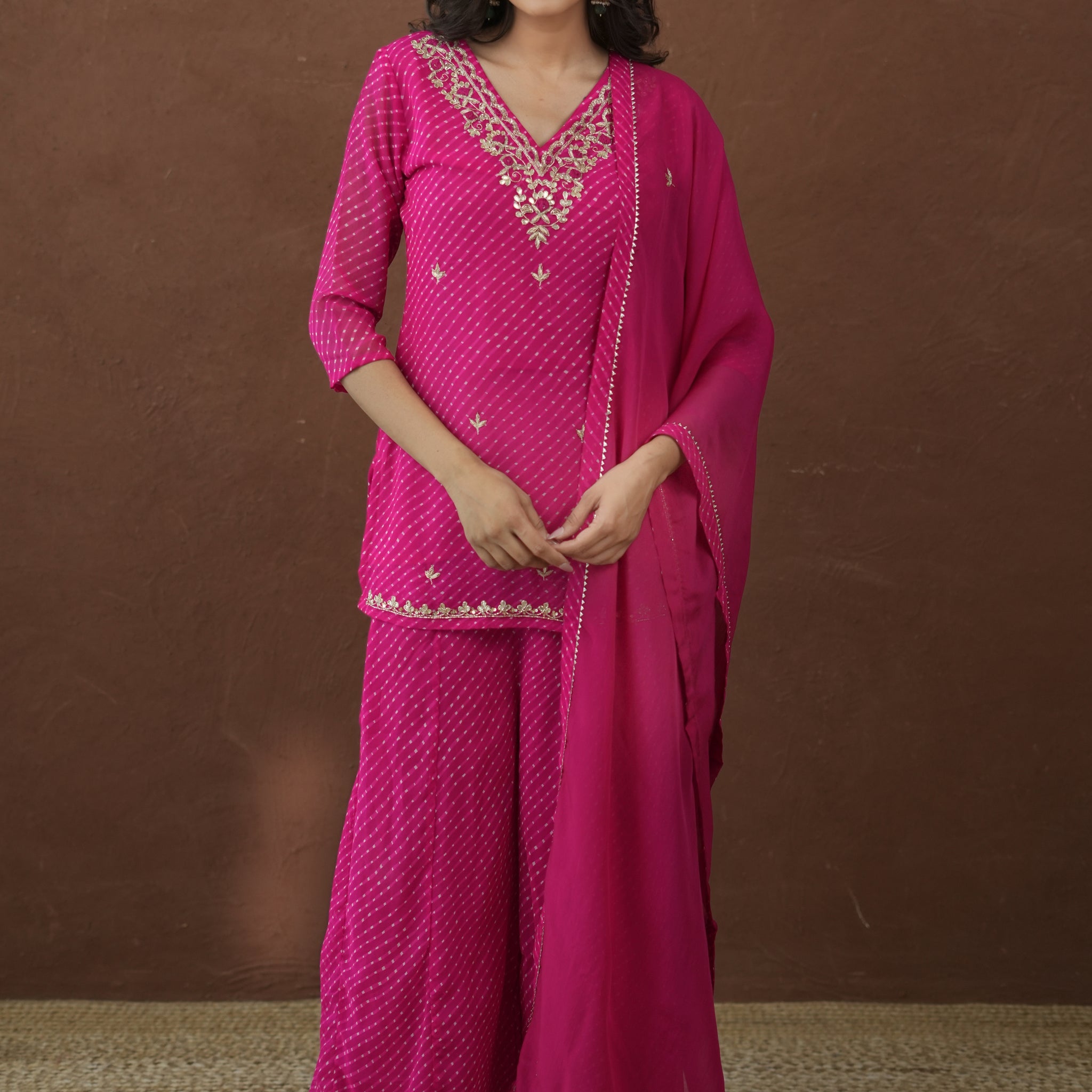 Short Kurti and Pallazo Mothra Bijoux Grace Georgette Set