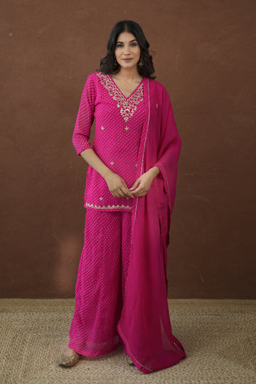 Short Kurti and Pallazo Mothra Bijoux Grace Georgette Set