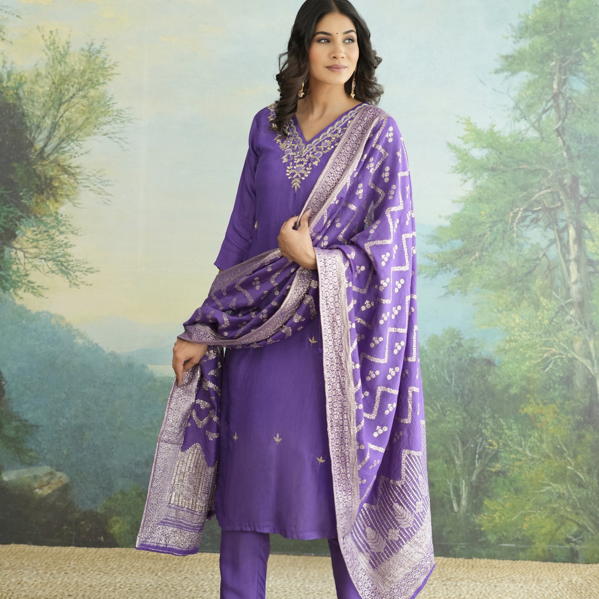Purple Zari Silk Royale Suit Set