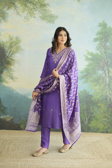 Purple Zari Silk Royale Suit Set