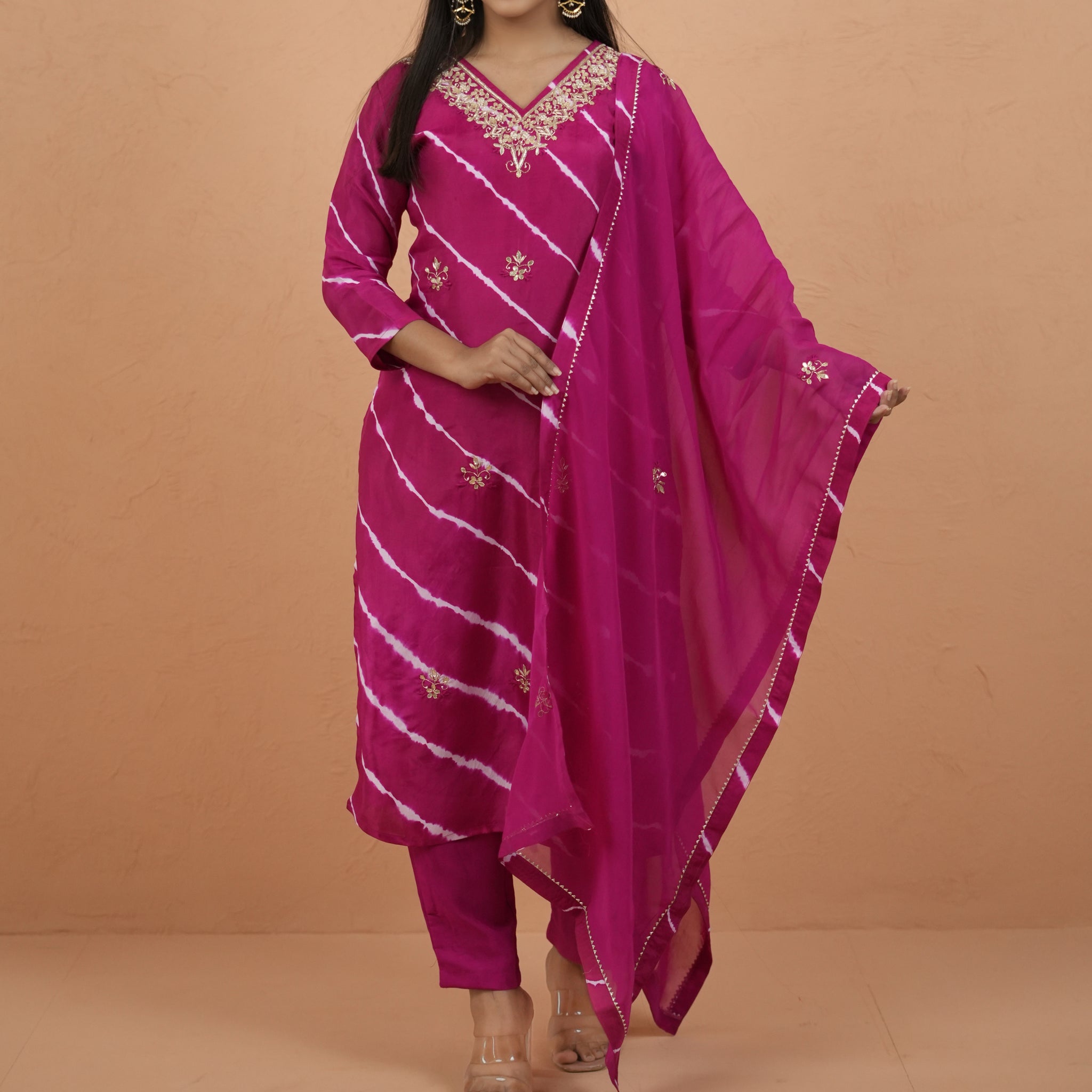 Pink Laheriya Royale Hand-Dyed Kurti and Pant Suit Set