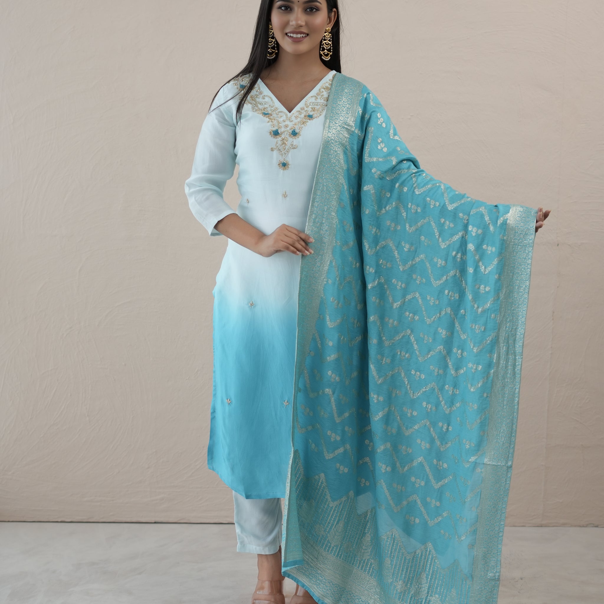 Blue Ombré Zari Dream Suit Set