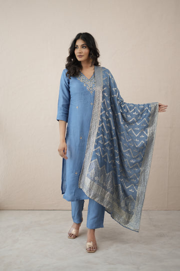 Blue Zari Silk Royale Suit Set