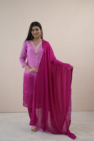 Pink Ombré Zari Dream Suit Set