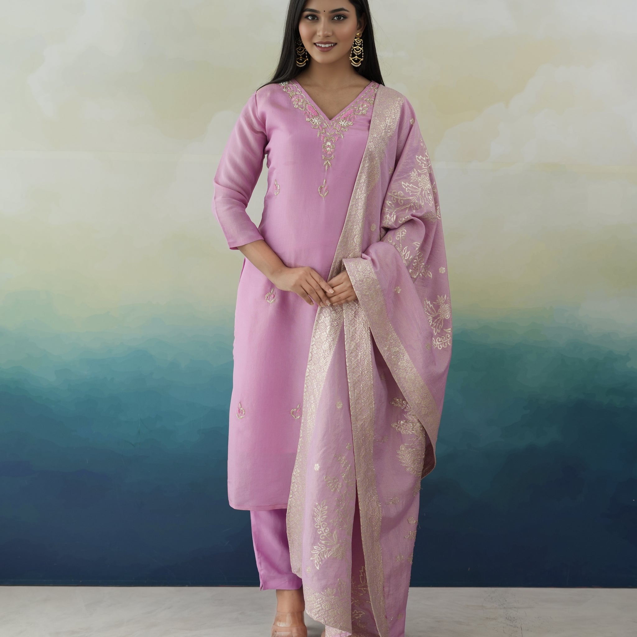 Light Pink Tissue Silk Radiance Suit Set