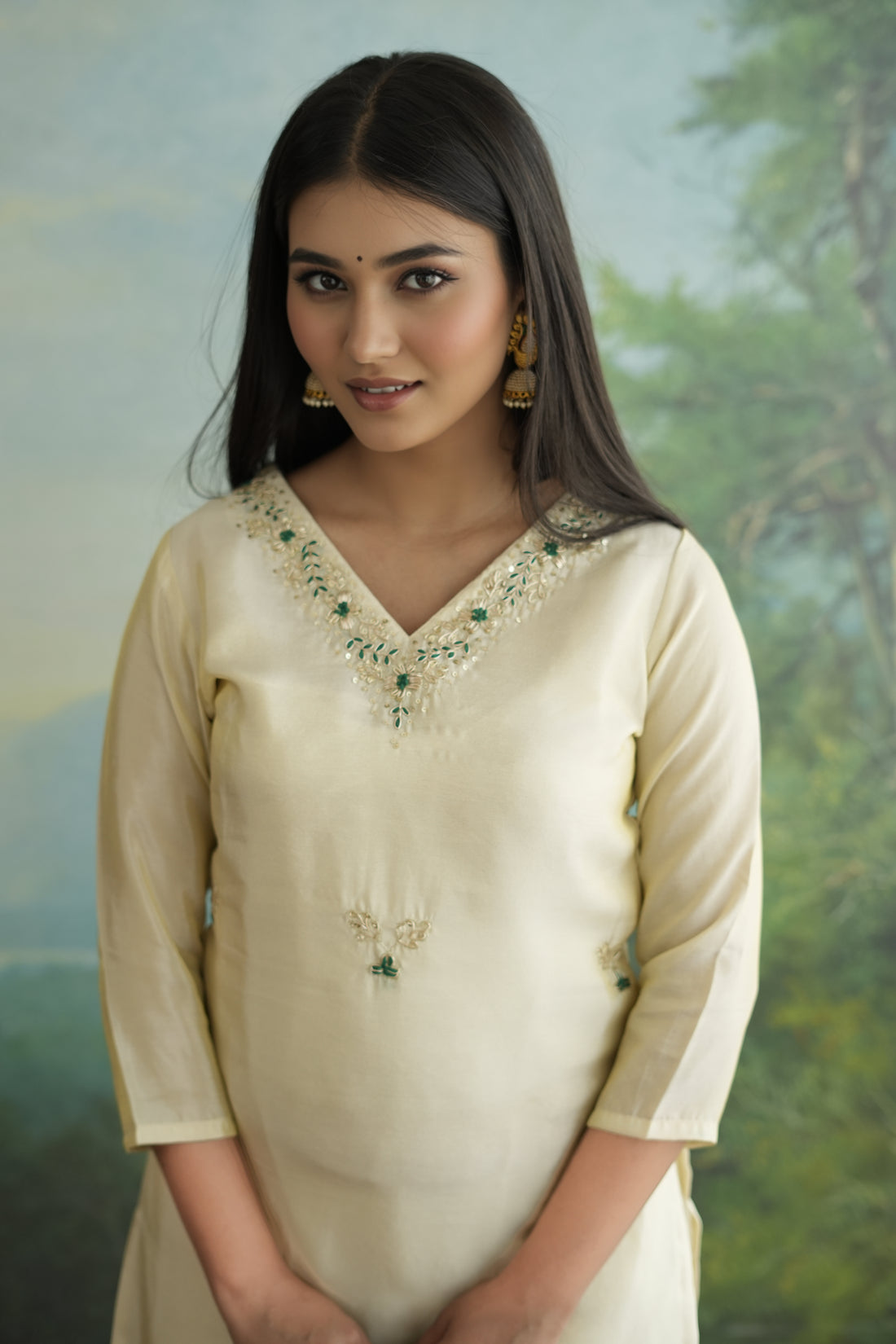 Green Bandhej Zari Bandh Tissue Silk Kurti And Palazo Suit Set