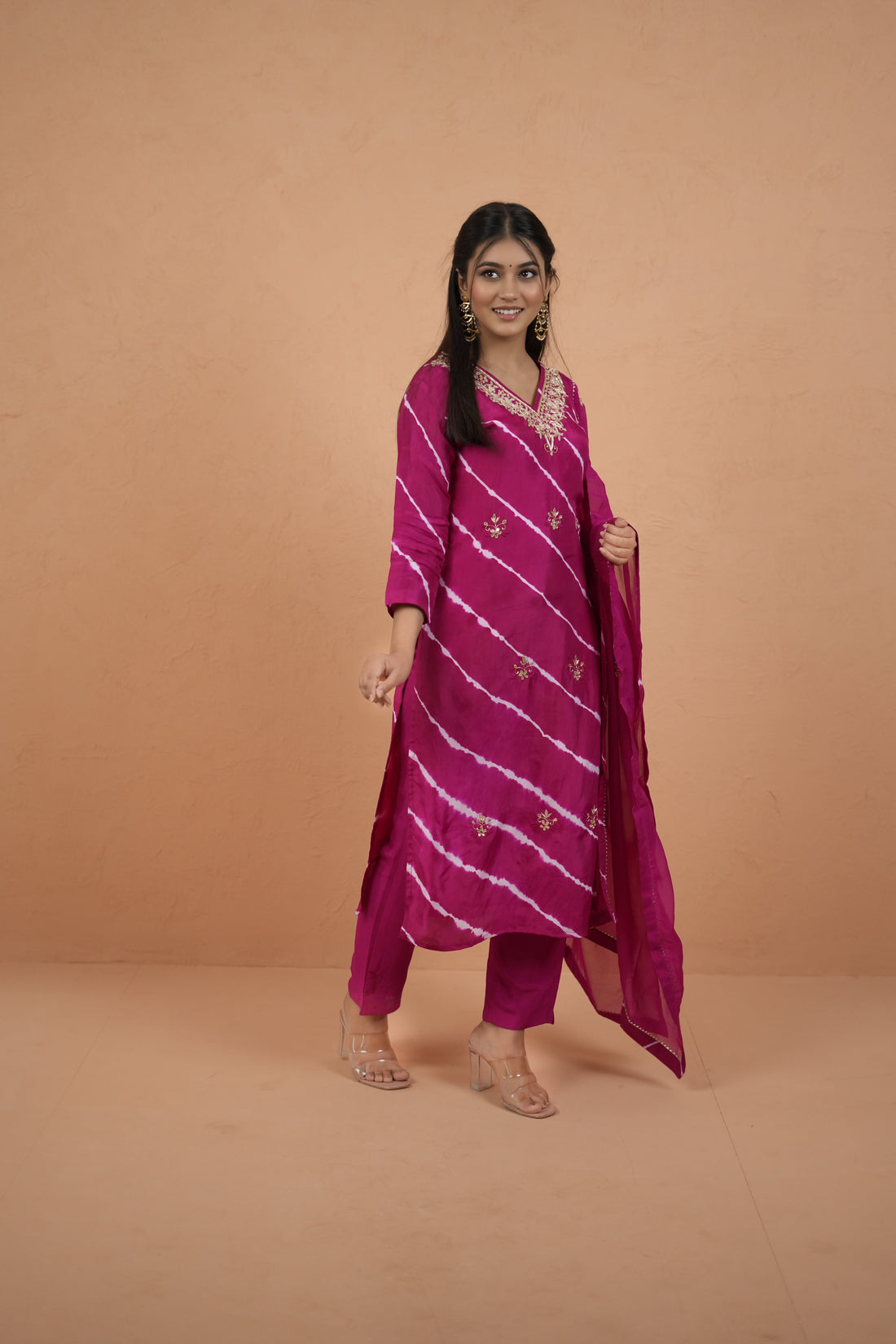 Pink Laheriya Royale Hand-Dyed Kurti and Pant Suit Set