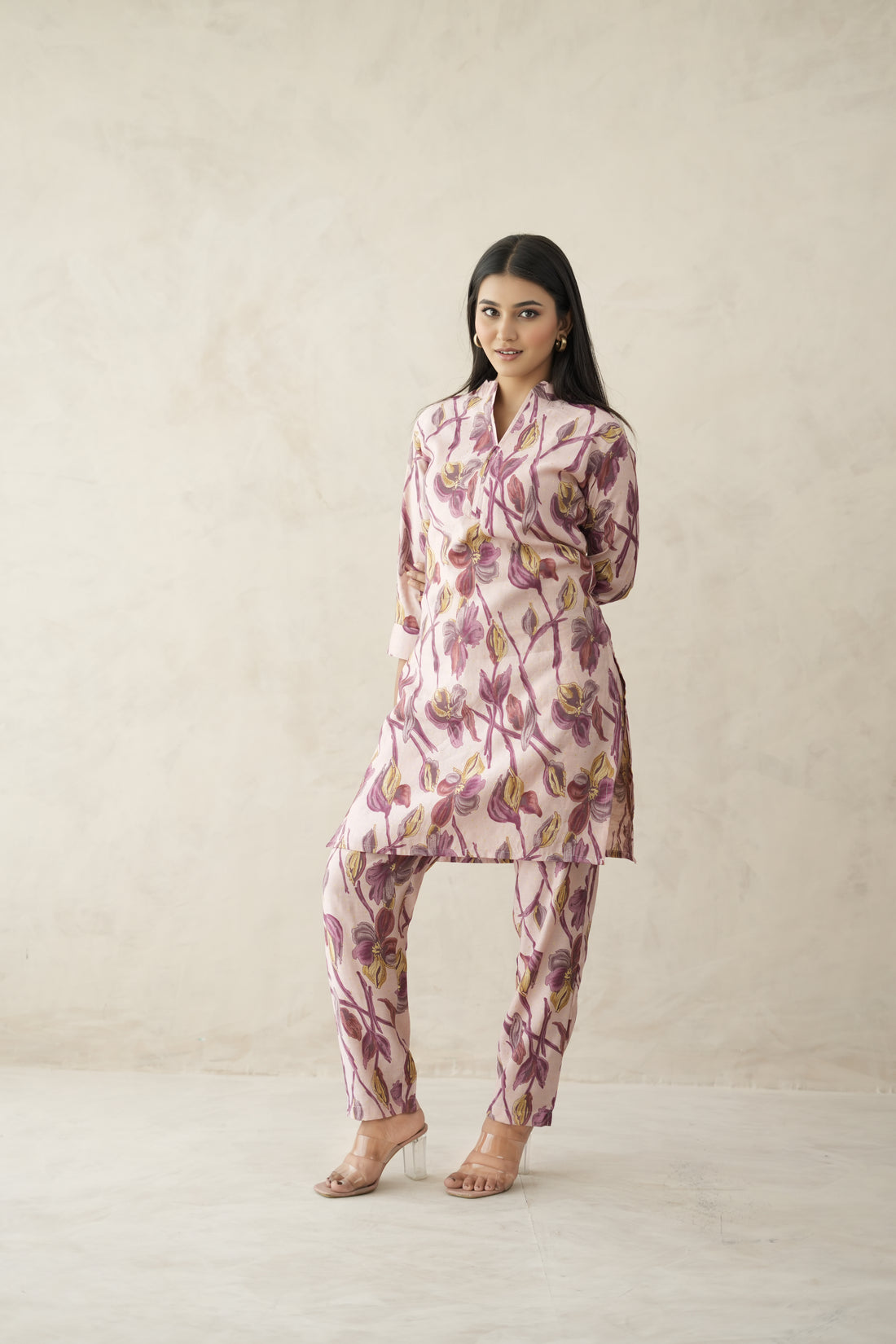 Dark Pink Digital Bloom Habotai Silk Coord Set