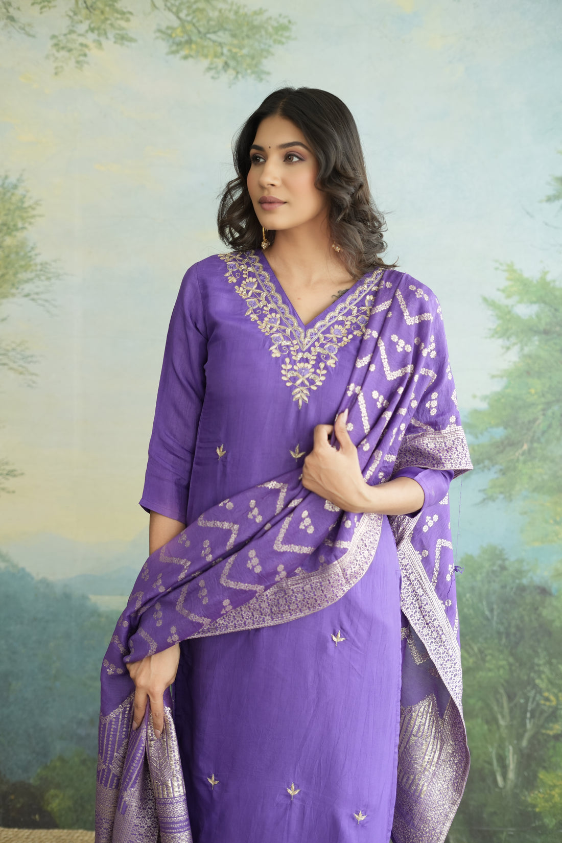 Purple Zari Silk Royale Suit Set