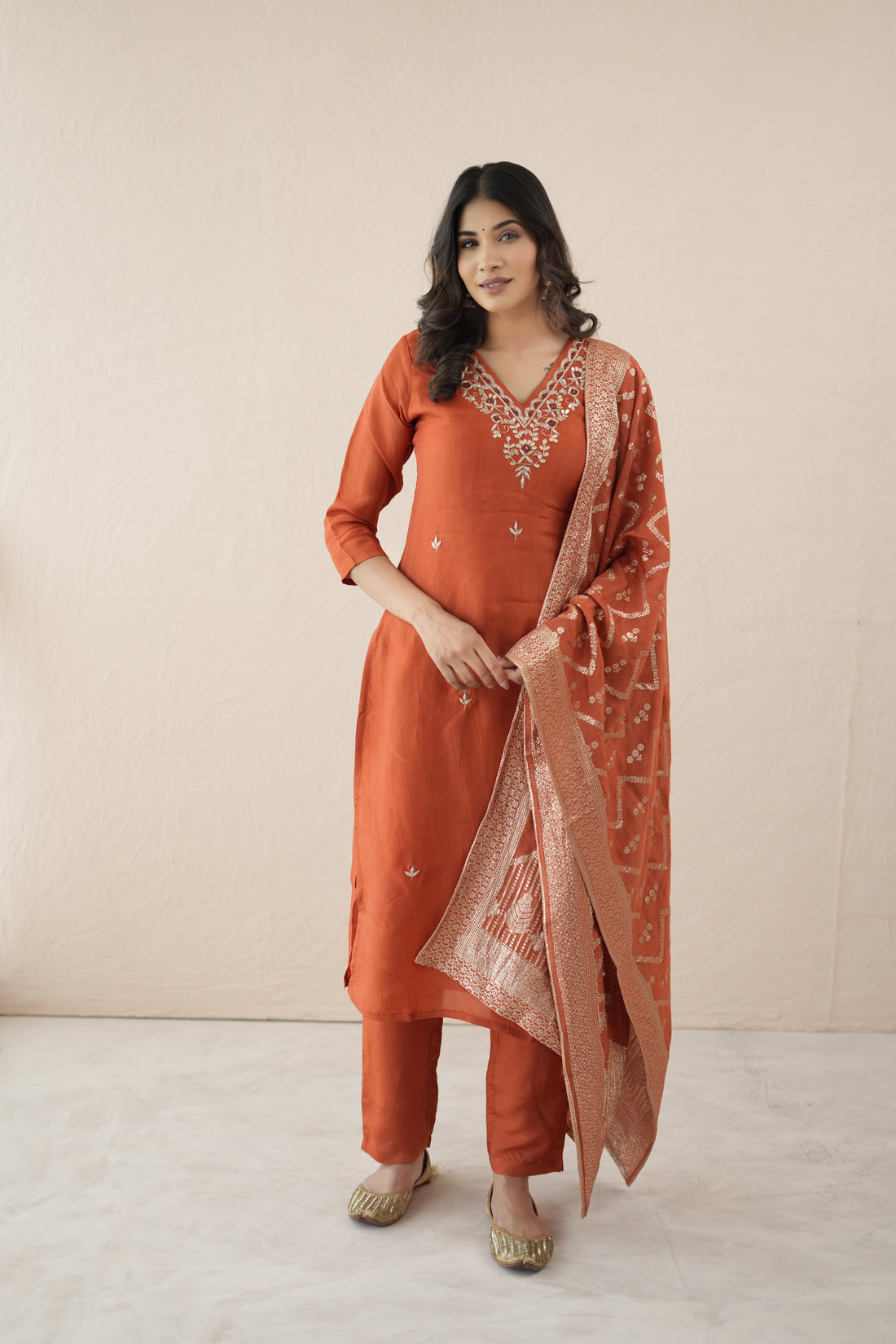Orange Zari Silk Royale Suit Set