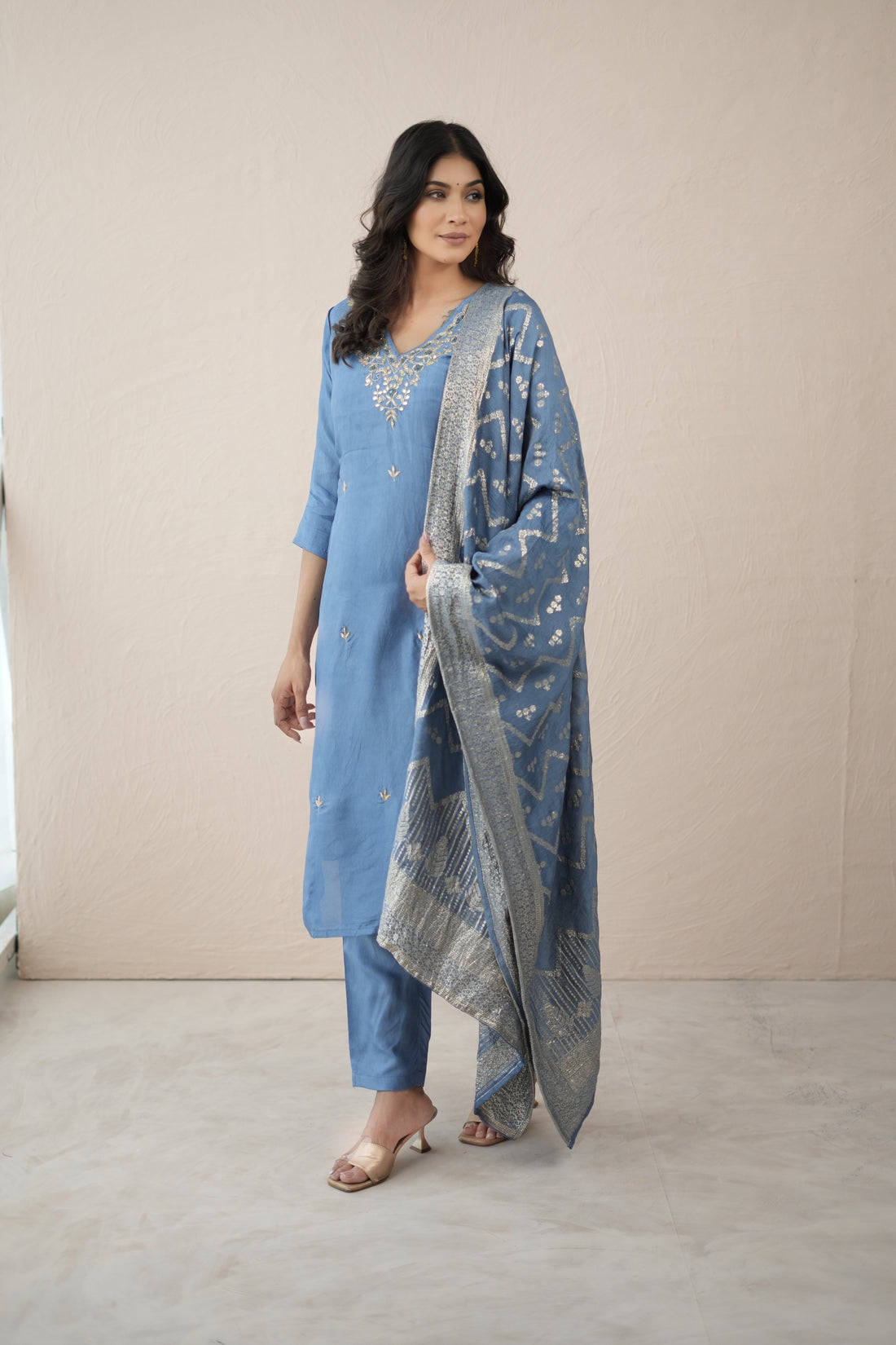 Blue Zari Silk Royale Suit Set