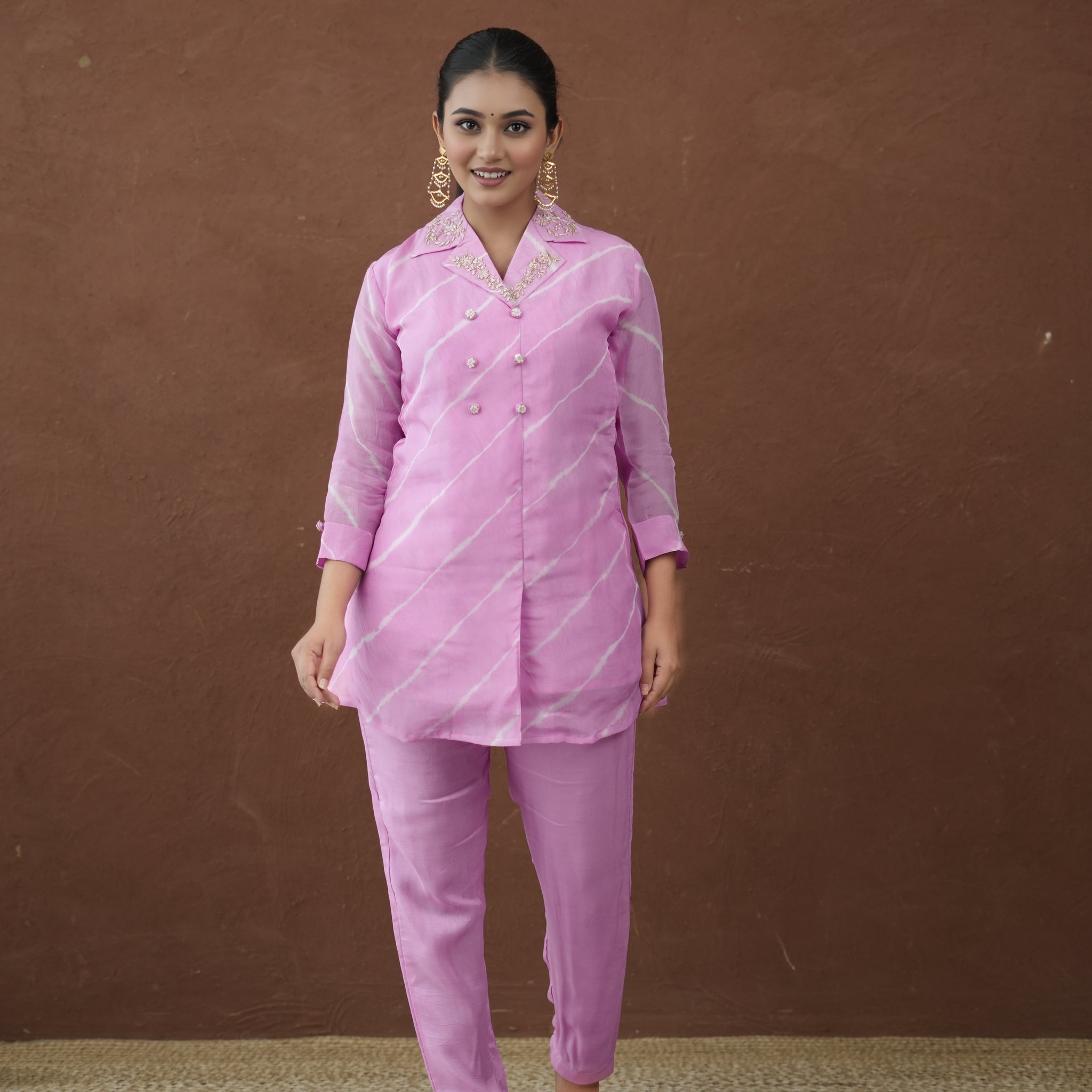 Light Pink Leheriya Graceful Glow Viscose Silk Coord Set