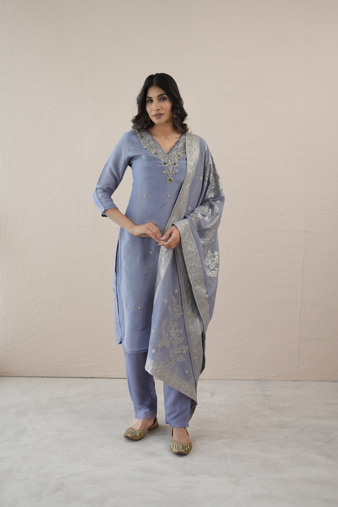 Grey Tissue Silk Radiance Suit Set